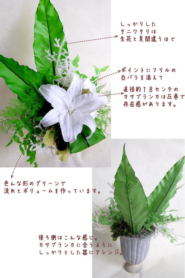 花材：カサブランカ、タニワタリ、グリーン