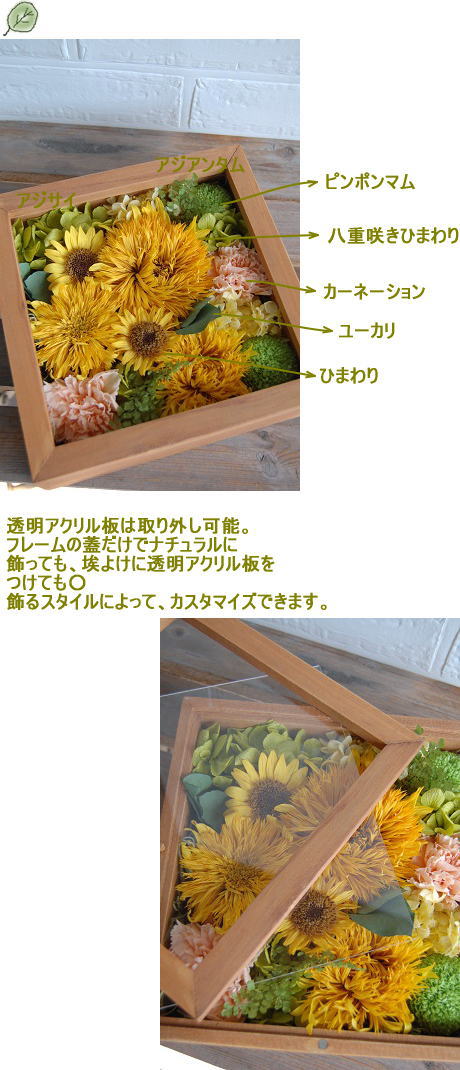 ひまわりの額アレンジ
